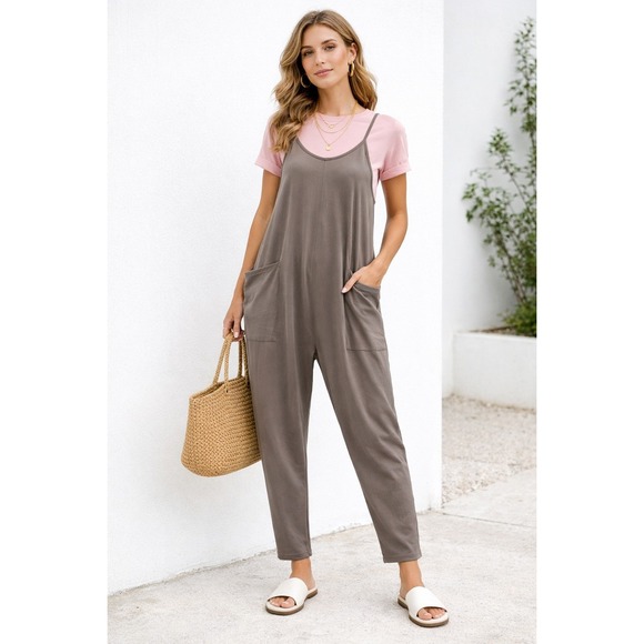 Lentta Pants - New Lentta Womens XL Grey Cotton Blend Drop Crotch Harem Jumpsuit Loungewear